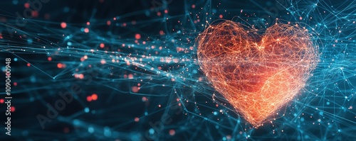 Glowing Heart Network Digital Love Connectivity and Technology Abstract