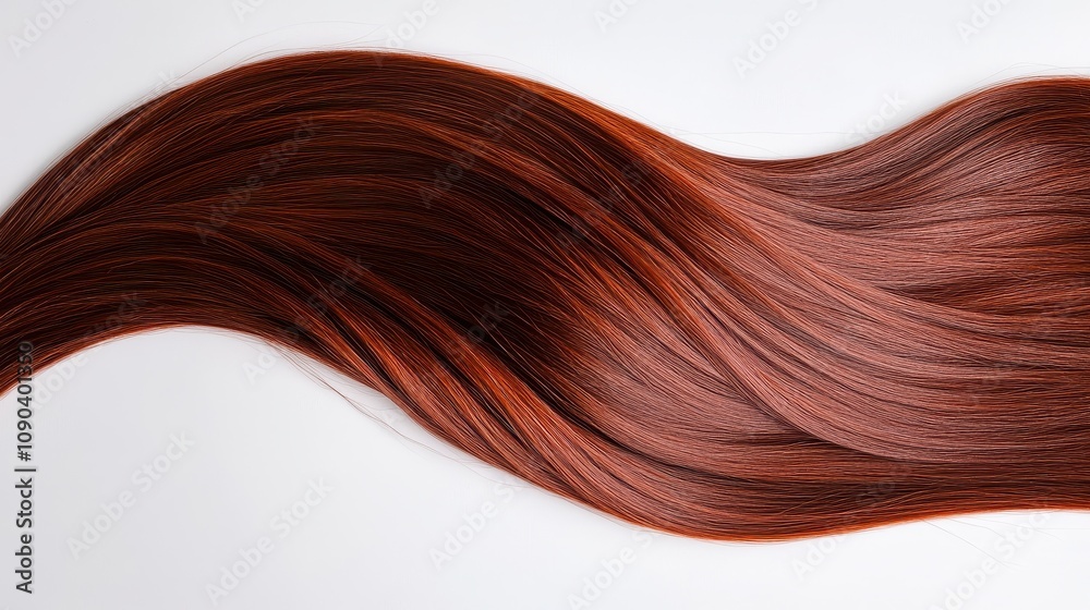 Fototapeta premium Beautiful model girl with Brown hair strand,silky healthy chestnut wavy hair strand,hair wavy ribbon, with smooth,Keratin straightening,Treatment,straight long hair,procedures,Smooth hairstyle.