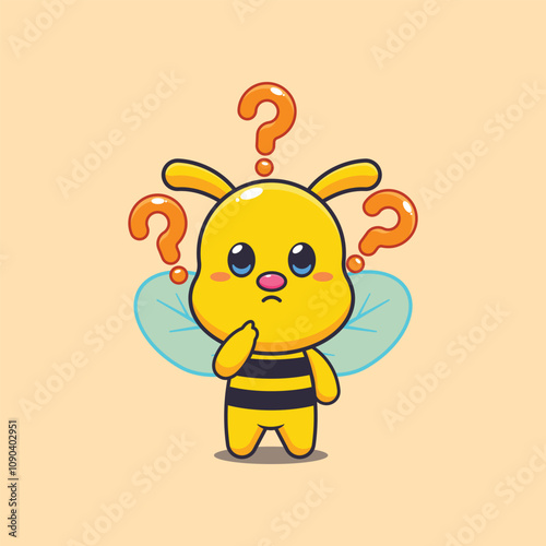 Cute bee is confused cartoon vector illustration