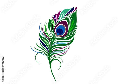 Abstract Peacock feather, krishna feather, peacock bird colorful feather art, krishna mor pankh, mor pankha, peacock bird feather illustration, peacock feather logo, icon, element, peacock feather