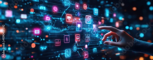 Interactive vision board mockup digital workspace high-tech environment futuristic concept