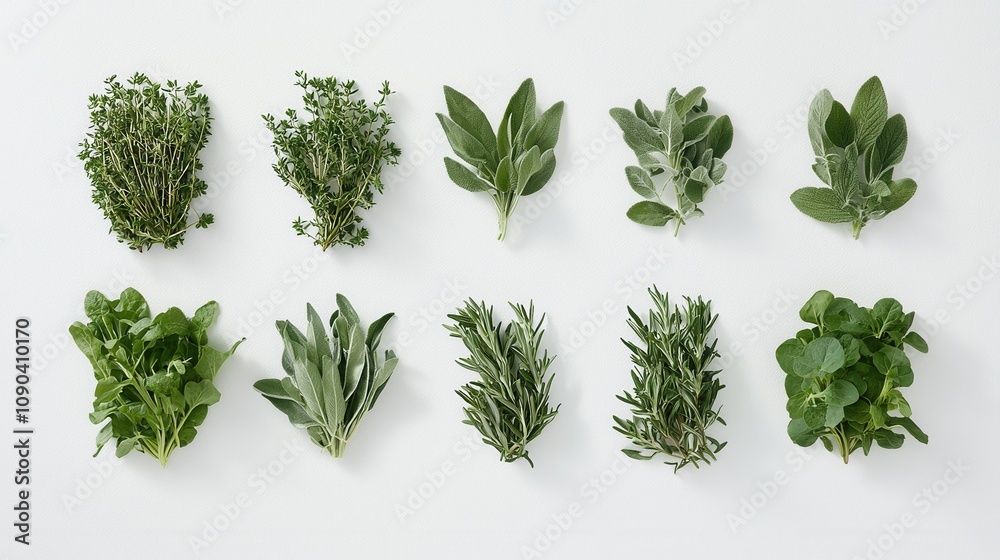 Naklejka premium Fresh Herbs Collection for Culinary Use and Decoration