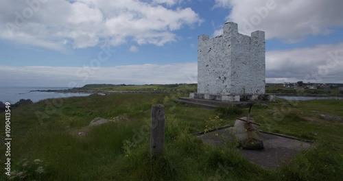 Shot of isle head lighthouse with Isle of Whithorn bay. photo