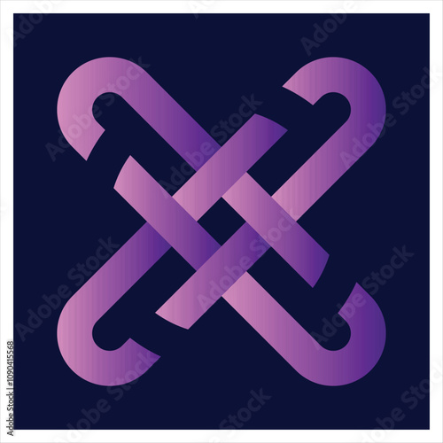 Cross logo icon. Multiplication sign Gradient icon. A simple cross link logo. Ultra Pink, Candy Pink, and Light Fuchsia Pink, with gradient colours. Purple illustrations on the dark background.