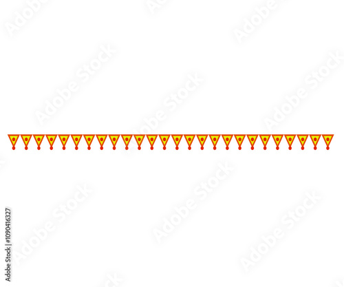 Vector illustration of a traditional triangle-shaped temple border in red and yellow. Often used in Hindu festivals, religious banners, pooja decor, and invitation designs.