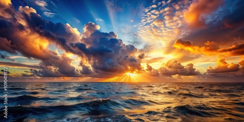 A breathtaking ocean sunset with majestic biblical clouds , awe-inspiring, ocean, sunset, biblical, clouds, beauty, nature