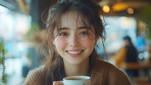 Young Woman Smiling in Coffee Shop
