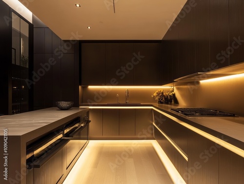 Modern Dark Kitchen With Integrated Lighting and Island photo