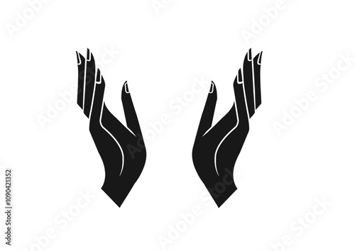 Silhouetted, stylized hands in an upward gesture — this can be interpreted as a healing, spiritual, or blessing hand vector illustration.