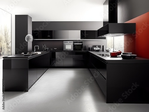 Modern Black Kitchen Design With Sleek Appliances photo