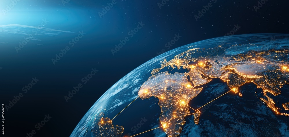 Naklejka premium Global cargo logistics and shipping innovations earth view digital art space creative concept for optimization