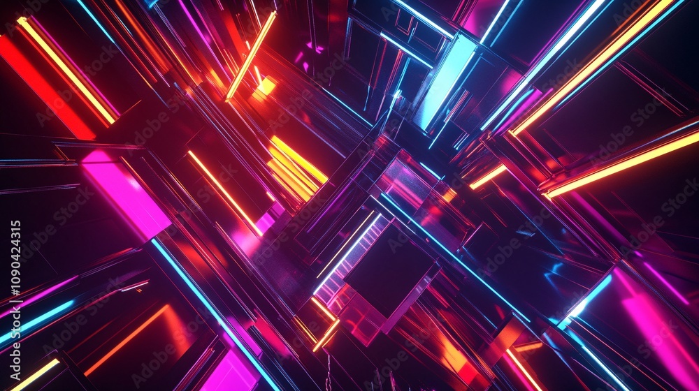 Neon Intersecting Lines - Futuristic Abstract 3D Composition Neon Intersecting Lines - Futuristic Abstract 3D Composition