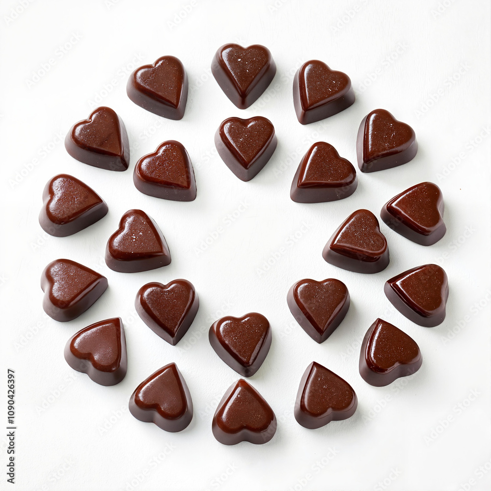 Fototapeta premium Heart-shaped chocolates arranged in a circle