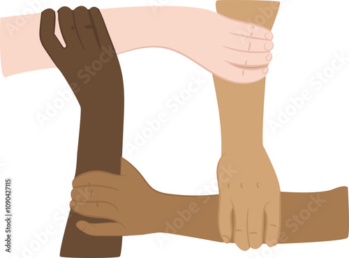 Unity and Diversity Four Hands Holding Together