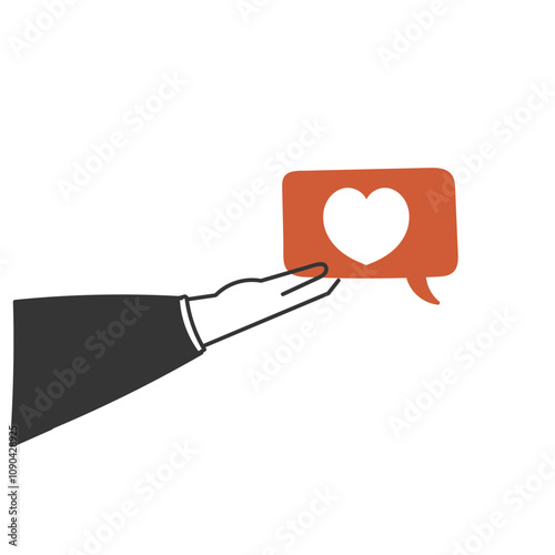 hand holding love comment in doodle drawing style