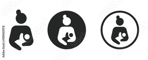 Breastfeeding vector icon designs set. Mother feeding breast milk to baby sign. Lactating mother icon