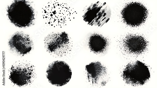 Two abstract black spray paint splatter effects on a white background. The texture is perfect for designs, backgrounds, and illustrations.