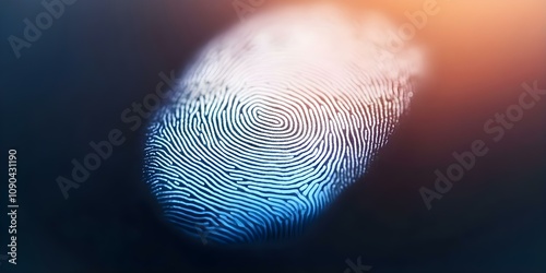 A close-up of a fingerprint showcasing its unique swirling patterns and ridges. Concept Fingerprint Details, Unique Patterns, Close-Up Photography, Ridges and Valleys, Forensic Identification