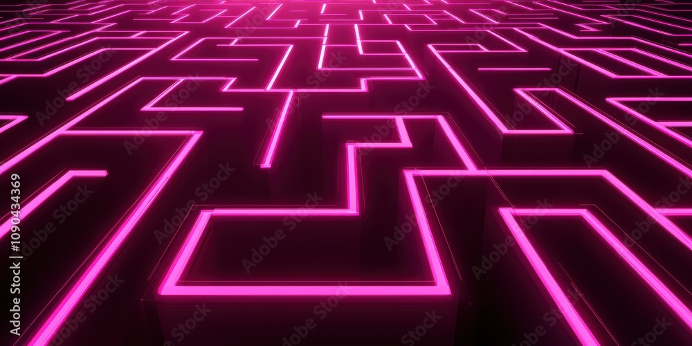 Futuristic Neon Labyrinth with Bright Pink Glow Creating a Captivating Optical Illusion and Evoking a Sense of Mystery and Adventure in a Digital World Futuristic Neon Labyrinth with Bright Pink Glow Creating a Captivating Optical Illusion and Evoking a Sense of Mystery and Adventure in a Digital World