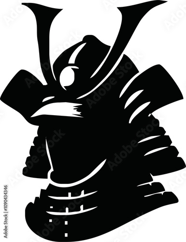 Japanese samurai helmet black silhouette icon. Shogun armor symbol design vector illustration