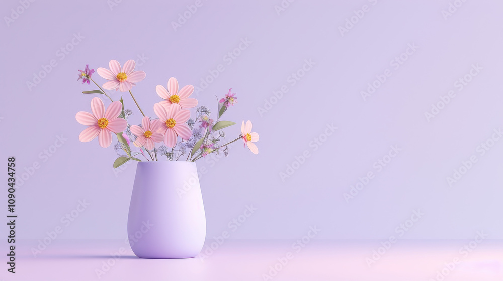 Naklejka premium Pink Flowers in a Purple Vase on a Purple Background