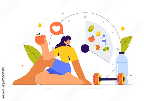 Diet Vector Illustration featuring Healthy Meal Guidance for Selecting Fresh Vegetables, Fruits, and Balanced Food in a Flat Style Cartoon Background