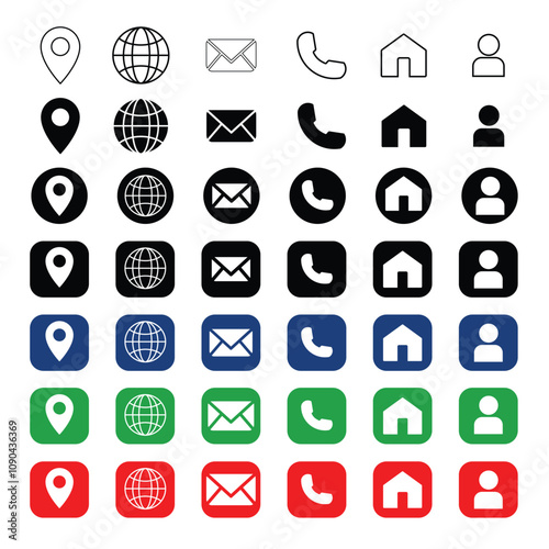 Website contact us icon set. Contact details Icon set square. Set of Contact Us icons. Illustration Address icon for web Contact details icons. Customizable colours.