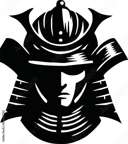 Japanese samurai helmet black silhouette icon. Shogun armor symbol design vector illustration