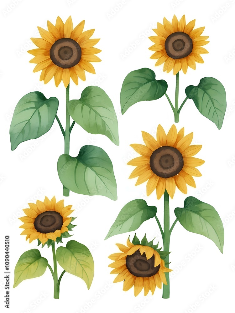Obraz premium Watercolor Sunflowers Bouquet, Sunflower Clipart, Sunflower for Sublimation, Cut Files, Cricut, Invitation Decoration, Wall art, White Background