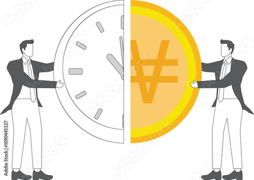 Two Businessman working together to combine money and time