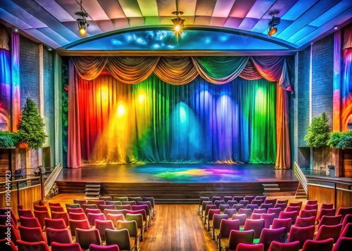 Whispering Curtains of the School Auditorium - Panoramic View of Dreams and Revelations in Dramatic Settings