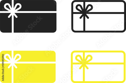 Shopping gift card flat and line icons set. Loyalty card, incentive gift, collect bonus, earn reward, redeem gift, win present,