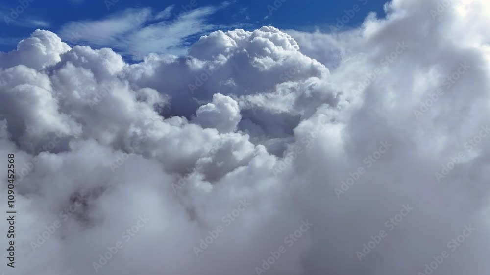 Cloudscape exploration above the mountains showcases stunning fluffy formations against a vibrant blue sky Cloudscape exploration above the mountains showcases stunning fluffy formations against a vibrant blue sky