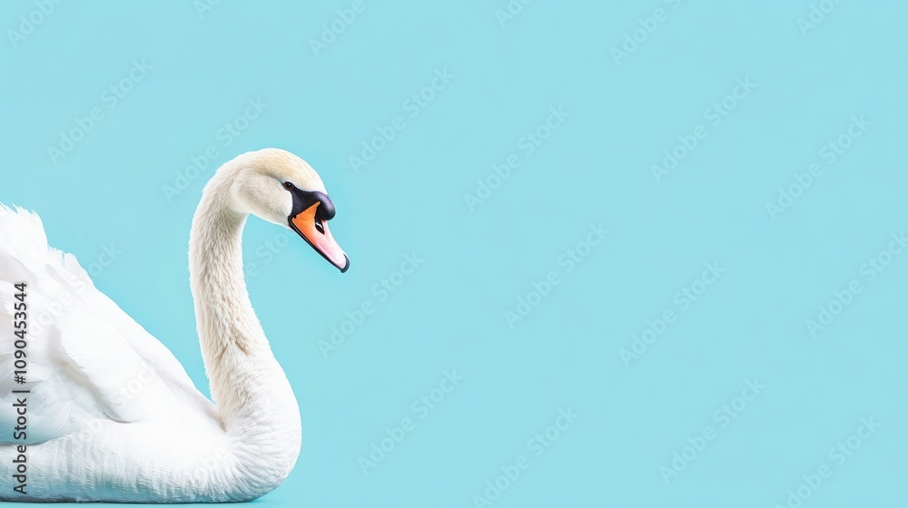 Fototapeta premium A serene swan gracefully poses against a vibrant blue background.