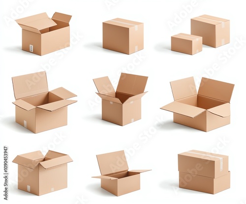 A collection of various cardboard boxes in different sizes and shapes, perfect for packaging, shipping, and storage needs, emphasizing organization and versatility. photo