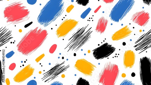 A seamless pattern of colorful abstract brushstrokes, creating a lively and energetic background for digital designs