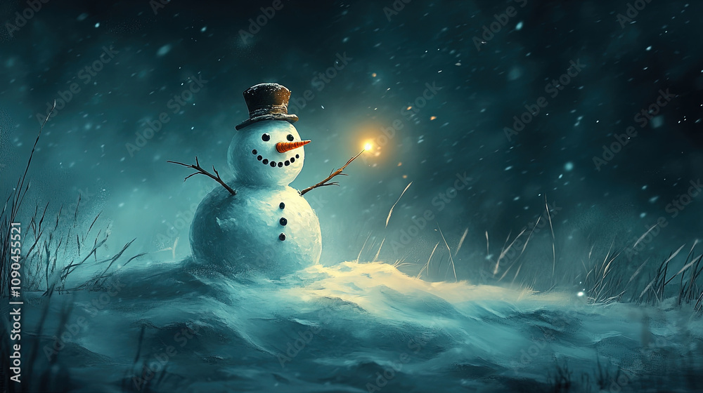 Obraz premium a snowman in the winter night