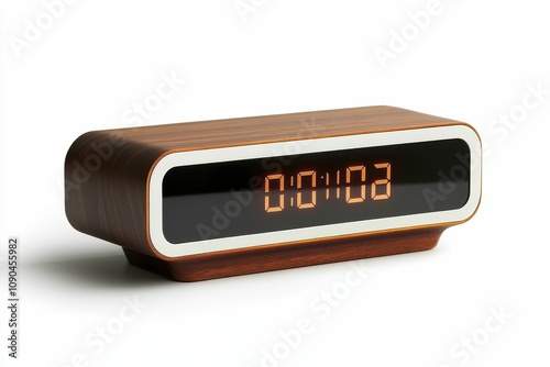 Wooden digital clock shows 00:08. photo