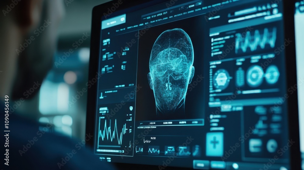 A close-up of an AI interface helping a doctor track patient vitals and recommend personalized treatment options. A close-up of an AI interface helping a doctor track patient vitals and recommend personalized treatment options.
