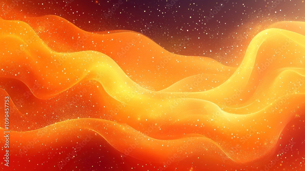 Fototapeta premium Abstract Orange Waves With Golden Glitter