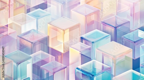 Abstract background of colorful translucent cubes in a modern style.