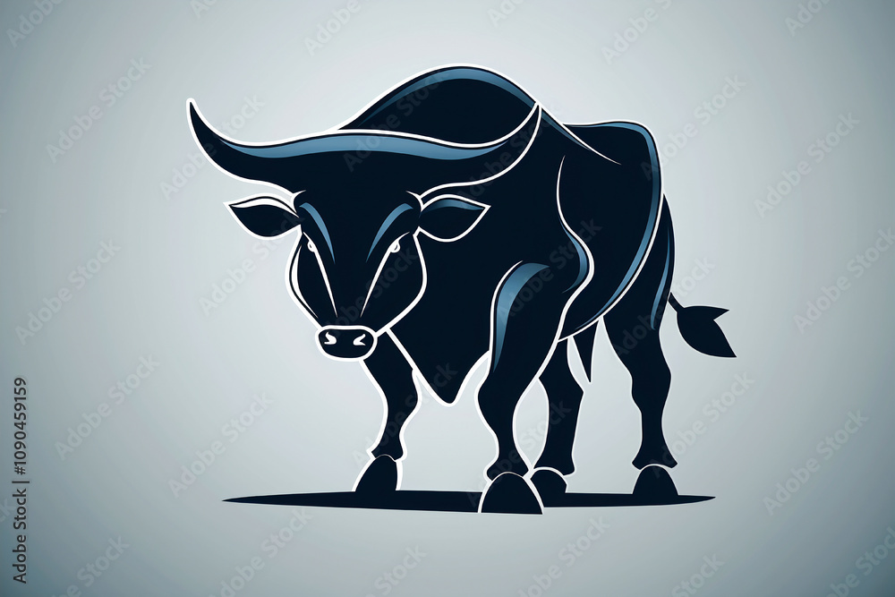 Fototapeta premium Stylized illustration of a black bull, symbolizing strength and resilience, on a light gradient background.