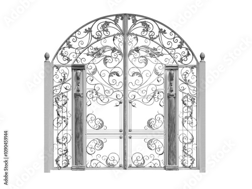Antique wrought iron gates with decor. B.