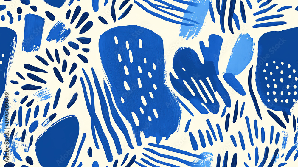 Obraz premium Seamless pattern with blue abstract marks, modern expressive design