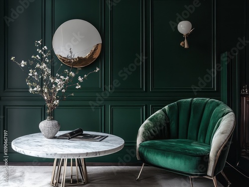 Elegant Green Room Interior Design with Modern Furniture photo