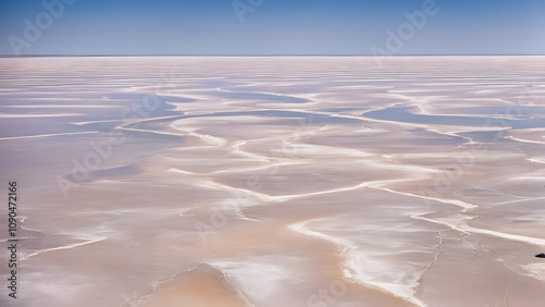 Lake eyre after rainfall an expansive salt flat partially filled with shallow reflective water, Ai Generated photo