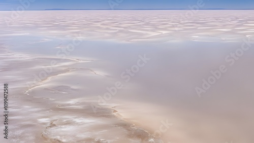 Lake eyre after rainfall an expansive salt flat partially filled with shallow reflective water, Ai Generated photo