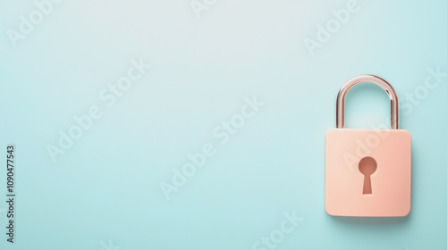 Soft Pink Padlock on Minimalist Blue Background, Symbolizing Security, Protection, Privacy, and Safety in Digital and Physical Environments