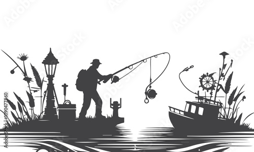 silhouette of a fisherman