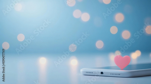 Soft Blurry Background with Smartphone and Heart Symbol Representing Communication, Love, and Connection in a Digital Age for Stock Photography